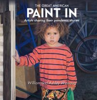 Book cover of The Great American Paint In®: Artists Sharing Their Pandemic Stories, featuring a painting of young child in striped jumper, standing in doorway with hand on frame. Published by ACC Art Books.