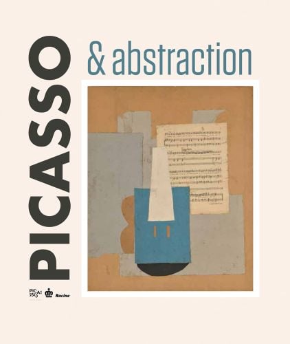 Paper collage, violin with sheet of music, on cover of 'Picasso & Abstraction', by Lannoo Publishers.