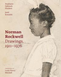 Sketch of young black child in white dress, bow in hair Norman Rockwell: Drawings 1911-1976 in dark red font to left side.