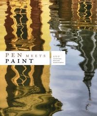 Reflection of historical building on river, on cover of 'Pen Meets Paint, 200 Years Mauritshuis, 200 Writers, 200 Paintings' by Waanders Publishers.