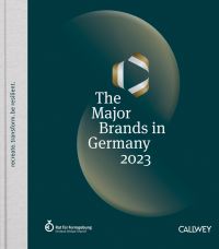 The Major Brands in Germany 2023, in white font to dark green cover, 'recreate. transform. be resilient.', in green font to beige left border.