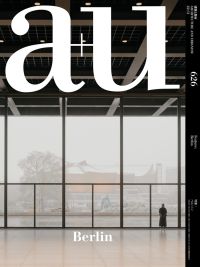 Book cover of a+u 22:11, 626: Feature: Berlin, with a figure looking out of a building with large windows at a misty landscape. Published by Shinkenchiku-Sha Co., Ltd.