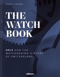 Watch mechanism with blue filter on cover of 'The Watch Book – Oris', by teNeues Verlag.