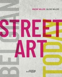 'BELGIAN STREET ART TODAY', in pink, yellow and grey font, on grey cover, by Stichting.