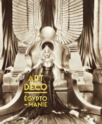 Claudette Colbert as Cleopatra, ART DÉCO EGYPTOMANIE, in gold font to lower left.
