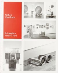 Anthea Hamilton's large scale installation artworks, on white cover of 'Anthea Hamilton Reimagines Kettle's Yard', by Kettle's Yard.