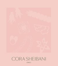 Pink silhouettes of jewellery pieces on darker pink cover, 'CORA SHEIBANI, JEWELS', in gold font to bottom edge, by ACC Art Books.
