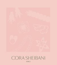 Pink silhouettes of jewellery pieces on darker pink cover of 'Cora Sheibani, Jewels', by ACC Art Books.