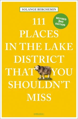 Sheep near centre of yellow cover of '111 Places in the Lake District That You Shouldn't Miss', by Emons Verlag.