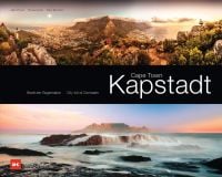 Two landscapes of Cape Town, Cape Town Kapstadt, in white font on black central banner.
