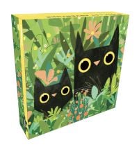 Puzzle box of Black Cat Adventure 1000-Piece Puzzle, featuring Karen Obuhanych's black cat illustration. Published by teNeues Stationery.