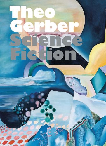 Bold abstract seascape painting with moon above, on cover of 'Theo Gerber, Science Fiction', by Scheidegger & Spiess.