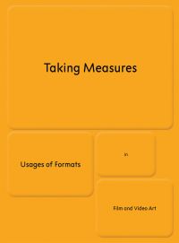 Four raised pads on yellow cover of 'Taking Measures, Usages of Formats in Film and Video Art', by Scheidegger & Spiess.