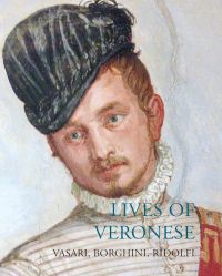 Portrait of young white man in black hat and white ruff, 'LIVES OF VERONESE', in blue font below, by Pallas Athene.