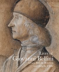 Portrait drawing of Giovanni Bellini by Vittore di Matteo Belliniano, 'Lives of Giovanni Bellini', in white font below, by Pallas Athene.