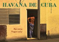 Cuban male in blue trousers standing with his back to viewer in building doorway, 'HAVANA DE CUBA', in green stencilled font above.