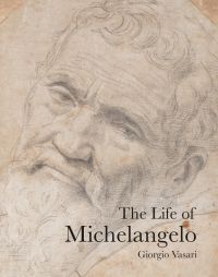 Portrait drawing of Michelangelo by Daniele da Volterra, 'The Life of Michelangelo', in black font below, by Pallas Athene.