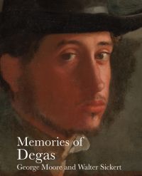 Self-portrait by Edgar Degas, in black hat, 'Memories of Degas', in white font below, by Pallas Athene.