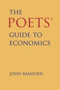 Capitalised font in blue and red font on yellow cover of 'The Poets' Guide to Economics', by Pallas Athene.