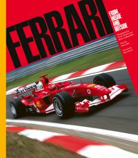 World champion formula one driver Michael Schumacher in his Ferrari, on cover of 'Ferrari, From Inside and Outside', by ACC Art Books.