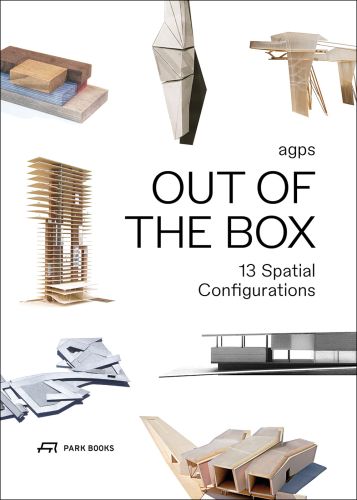 Collection of design model shapes, on white cover of OUT OF THE BOX, by Park Books.