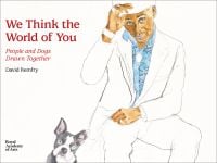 Watercolour sketch of black male with black and white French bulldog, on cover of 'We Think the World of You', by Royal Academy of Arts.