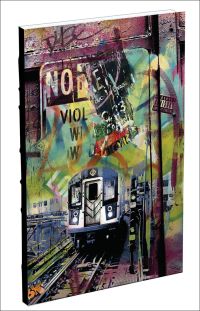 Bold, graffiti style artwork by NYC artist Jake Wallace, on cover of '7-Train Sketchbook', by teNeues Stationery.