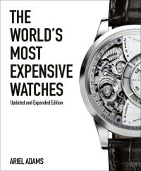 Jaeger-LeCoultre’s Duomètre à Grande Sonnerie luxury silver watch, on white cover of 'The World's Most Expensive Watches', by ACC Art Books.