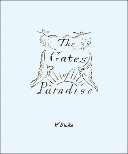 'The Gates of Paradise', in black font to centre of pale blue cover, illustrations of angels, by Pallas Athene.