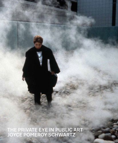 Person in large dark cloak, walking over stones through white mist, on cover of 'The Private Eye in Public Art', by ORO Editions.