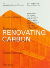 High rise building in orange, on cover of 'Renovating Carbon', by ORO Editions.