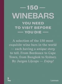 Sage green cover with red spine of '150 Wine Bars You Need to Visit Before You Die', by Lannoo Publishers.