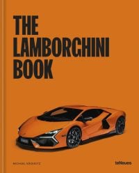 2024 orange Lamborghini Revuelto, on orange cover of 'The Lamborghini Book', by teNeues Books.