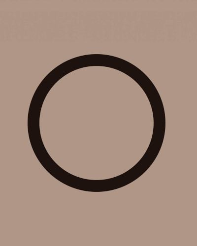 Large black ring, to centre of beige cover of 'María Teresa Hincapié, If This Were a Principle of Infinity', by Turner.