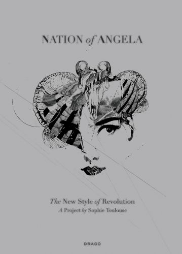 Female face with animal skull on head, on cover of 'Nation of Angela, The New Style of Revolution', by Drago.