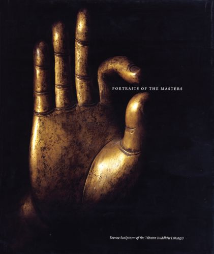 Bronze hand sculpture with thumb meeting forefinger, on cover of 'Portraits of the Masters, Bronze Sculptures of the Tibetan Buddhist Lineages', by Pallas Athene.