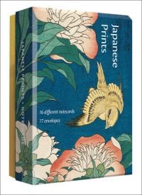 Peonies and Canary print by Hokusai, on notecard box 'Japanese Prints, Detailed Notecards', by Abbeville Press.