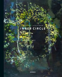 Highlighted green leaves in front of dark forest, on cover of 'Gisela Krohn, Inner Circle', by Kerber.