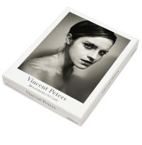 Actress Emma Watson with white face, on cover of box 'Vincent Peters, Art Cards', by teNeues Books.