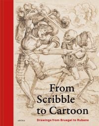 Drawing of Holbein's 'Great Dance of Death', by Rubens, on cover with red spine, of 'From Scribble to Cartoon, Drawings from Bruegel to Rubens', by Exhibitions International.