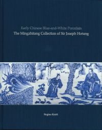 Early Chinese blue-and-white porcelain, two figures in traditional dress, on cover of 'The Mingzhitang Collection of Sir Joseph Hotung', by CA Book Publishing.