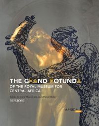 Gold sculpture of female, with male figure holding a hand, in front, on cover of 'The Grand Rotunda of the Royal Museum for Central Africa, RE/STORE', by Exhibitions International.