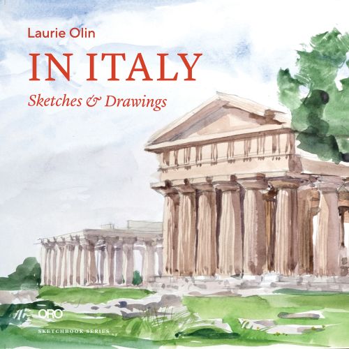 Book cover of In Italy: Sketches & Drawings, featuring a watercolour painting of building with columns. Published by ORO Editions.