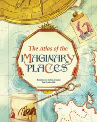 Map with gold compass and measuring tool, on cover of 'The Atlas of the Imaginary Places', by White Star.