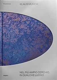 Blue and purple abstract painting on oval canvas, on cover of 'Klaus Münch', by Forma Edizioni.
