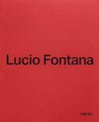 Red catalogue cover, 'Lucio Fontana', in black font to centre, by Forma Edizioni