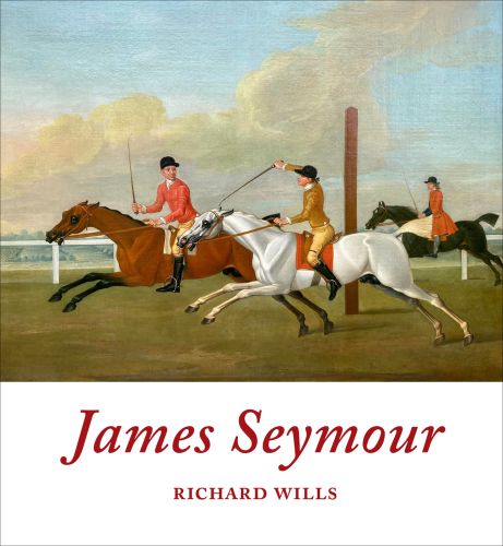 White book cover of James Seymour, featuring a painting titled 'The Match Race', with three riders on horses during race. Published by Pallas Athene.