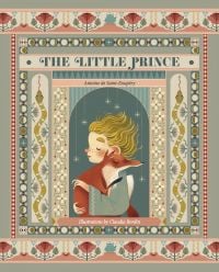 White boy with blonde hair holding a fox, surrounded by decorative border with snakes, on cover of 'The Little Prince', by White Star.