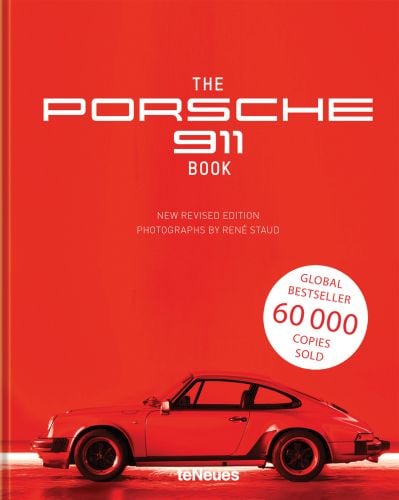 Porsche 911 with mars red filter, 'THE PORSCHE 911 BOOK, in white font above, by teNeues Books.