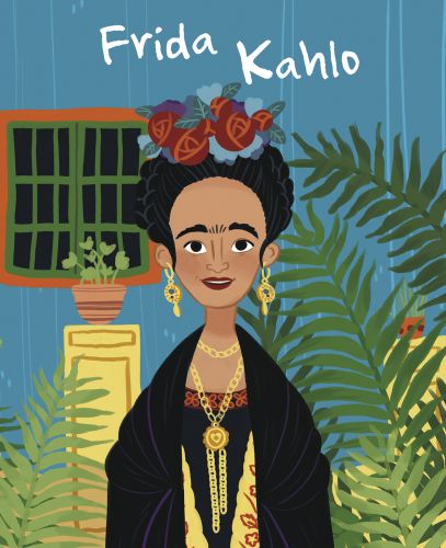 Mexican female painter in black robe and gold jewellery, on cover of 'Frida Kahlo, Genius', by White Star.